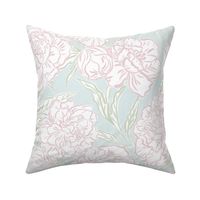 Medium - Painted peonies - Light blue pink and green - soft coastal - painted floral - artistic light blue painterly floral fabric - spring garden preppy floral - girls summer dress bedding wallpaper