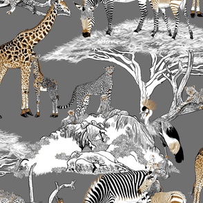 The Serengeti Collection - Wildlife Families - Brown, Black & White Color Blocks on Charcoal Grey (Large Format)