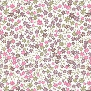 little ditsy floral with pinks and greens - white background