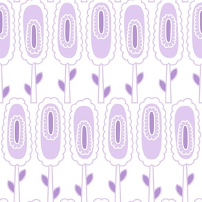 MidMod Retro Oval Flowers // Grape, Purple, Lavender, White // V5 // Medium Large Scale - 600 DPI