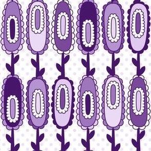 MidMod Retro Oval Flowers with Polka Dots // Grape, Purple, Lavender, White // V6 // Very Small Scale - 1800 DPI