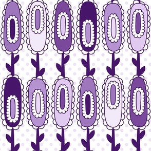 MidMod Retro Oval Flowers with Polka Dots // Grape, Purple, Lavender, White // V7 // Medium Scale - 900 DPI