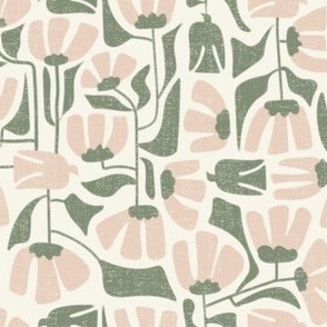 (S) Elegance Abstract Floral in Ecru/ Soft Pink/ Olive Green