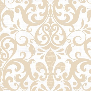 Pastel Fleur de Lis Damask Pattern French Linen Style Beige White