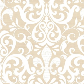 Pastel Fleur de Lis Damask Pattern French Linen Style White Beige