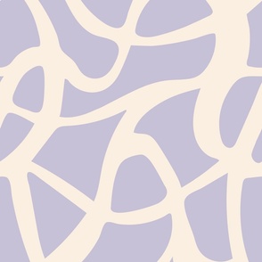 LARGE MODERN ABSTRACT MINIMALISM FLOWING ORGANIC WAVY LINES LILAC PURPLE-CREAM-OFF WHITE