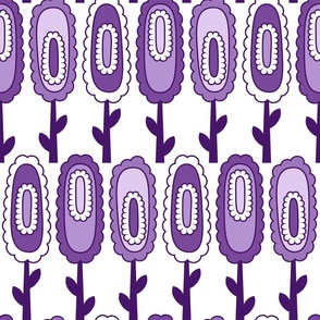 MidMod Retro Oval Flowers // Grape, Purple, Lavender, White // V8 // Medium Large Scale - 600 DPI
