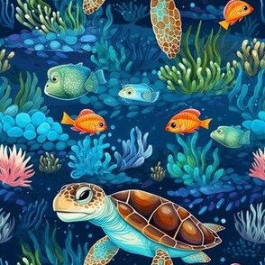 Cute Sea Turtles Under The Sea
