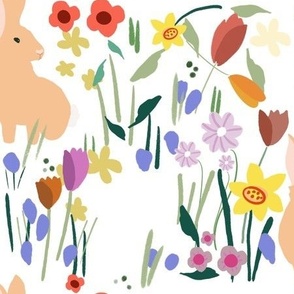 Rabbits in wildflower meadow on white (medium)  (spring collection)
