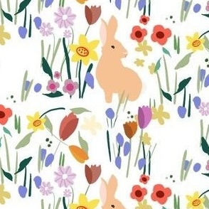 Rabbits in wildflower meadow on white (small)  (spring collection)