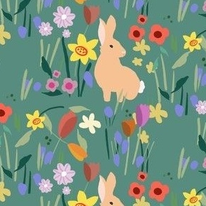 Rabbits in wildflower meadow on green  (small)  (spring collection)