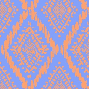 scribbled diamond ikat in blue and orange