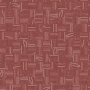 Modern Geometric Grungy Line Art: Brick-Red Boxed Hand Drawn Lines Atop a light Indian-Red Background
