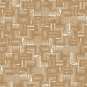 Grungy Line Art: Hazelnut-Gold Boxed Lines Atop a Light Sand-Dollar-Cream Background