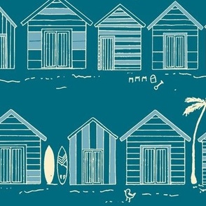 L Brighton Beach Huts, Ocean Blue Green Coastal Beach House