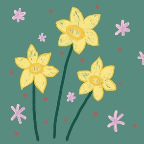 Spring daffodils on green  (large) (spring collection)