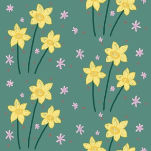 Spring daffodils on green  (medium) (spring collection)