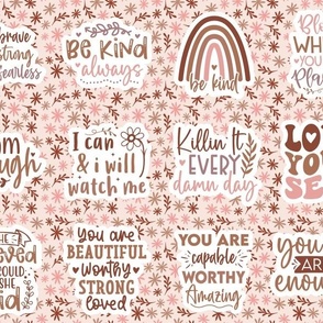 Bigger Size Positive Affirmations Stickers Kindness Sayings Self Love Tan Brown and Pink