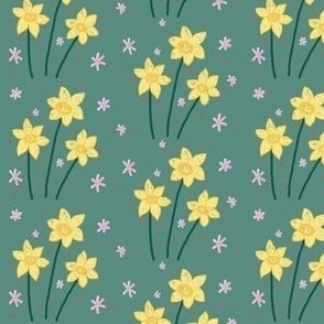Spring daffodils on green  (small) (spring collection)