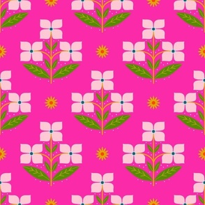 Retro Pink Floral Bunches - Pink