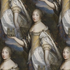 1670 Vintage Portrait of Queen Marie Thérèse of France, Patroness of Notre-Dame Cathedral