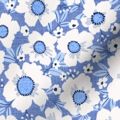 Pretty posies floral in French blue - large - 10.5