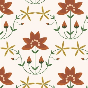 Large-Persian art-geometric flowers and vines in earthtones