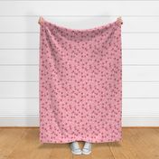 LARGE: Textured Ditsy Florals with maroon Teardrop Dots on Carnation pink