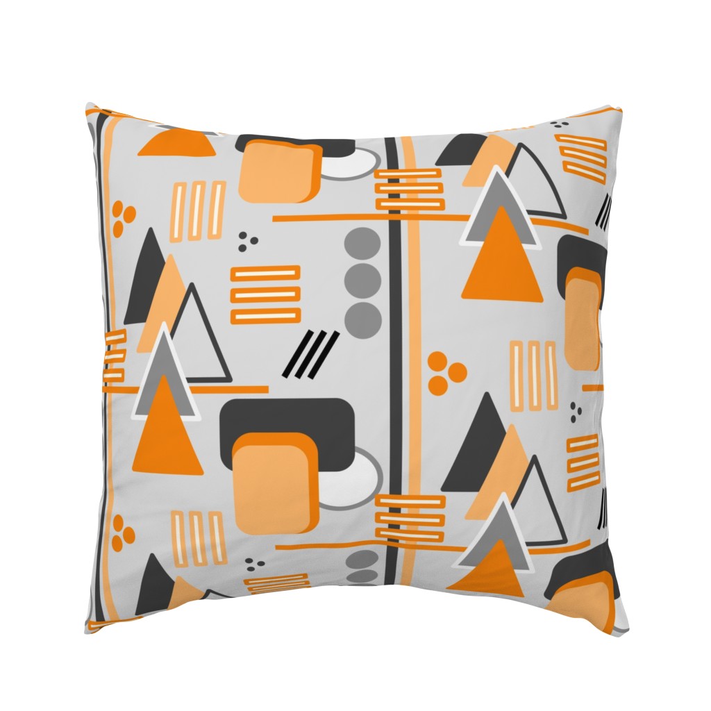 Geometric Abstract - Rectangles, Triangles, and Circles in Grays and Orange - large