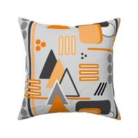 Geometric Abstract - Rectangles, Triangles, and Circles in Grays and Orange - large