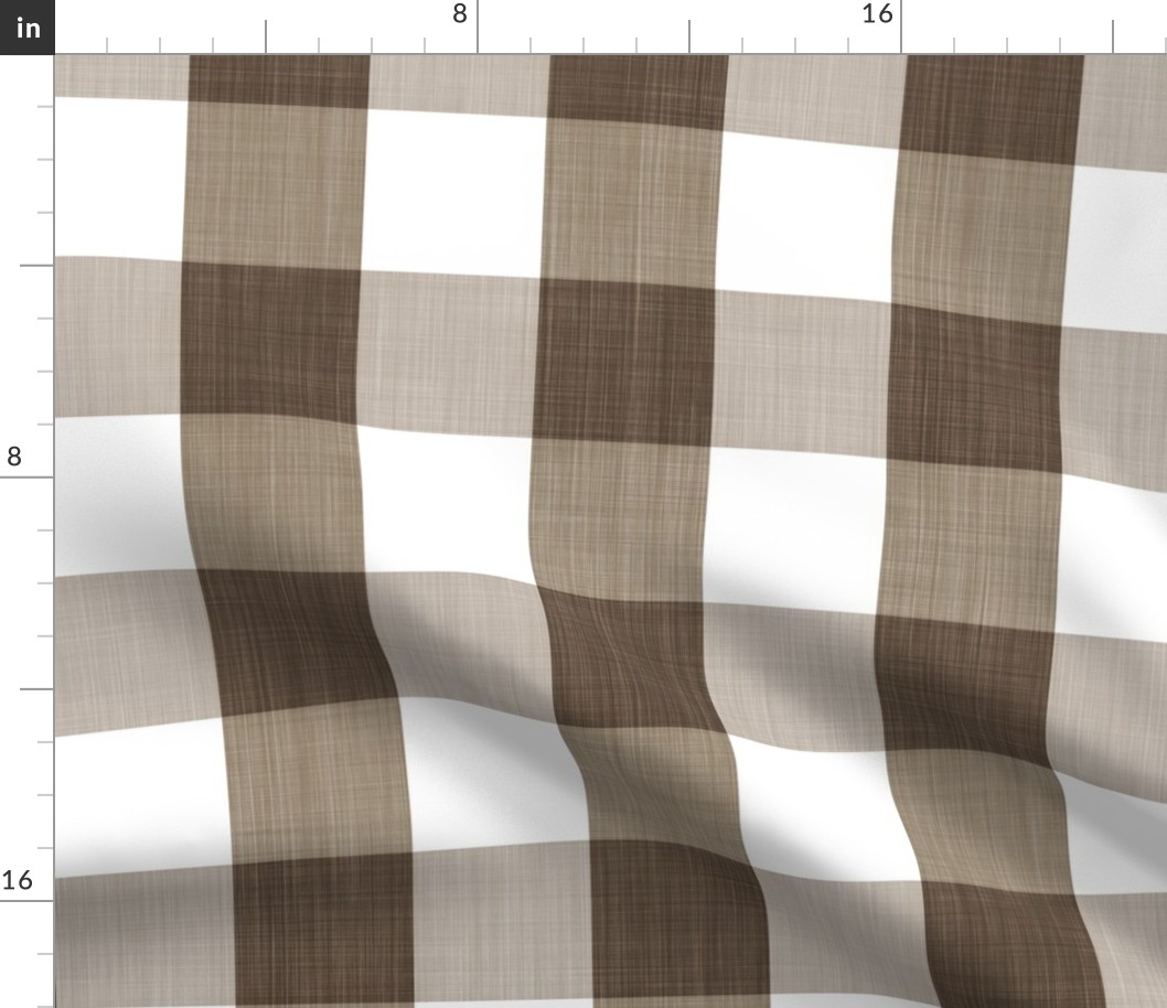 Textured Dark Brown and White Gingham Check 3 inch