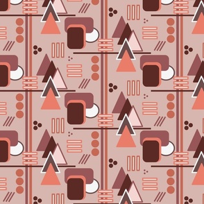 Geometric Abstract - Rectangles, Triangles, and Circles in Mauve, Brown, and Melon - small