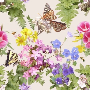 Southwest Wildflowers and Butterflies on Antique Ivory