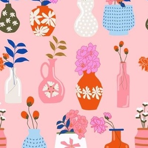 Colorful Vintage Vases on pink - Medium Scale