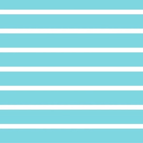 Tropical Turquoise Stripes (Horizontal) in Aquamarine and White - Large - Turquoise Tropical, Aquamarine Tropical, Cabana Stripes