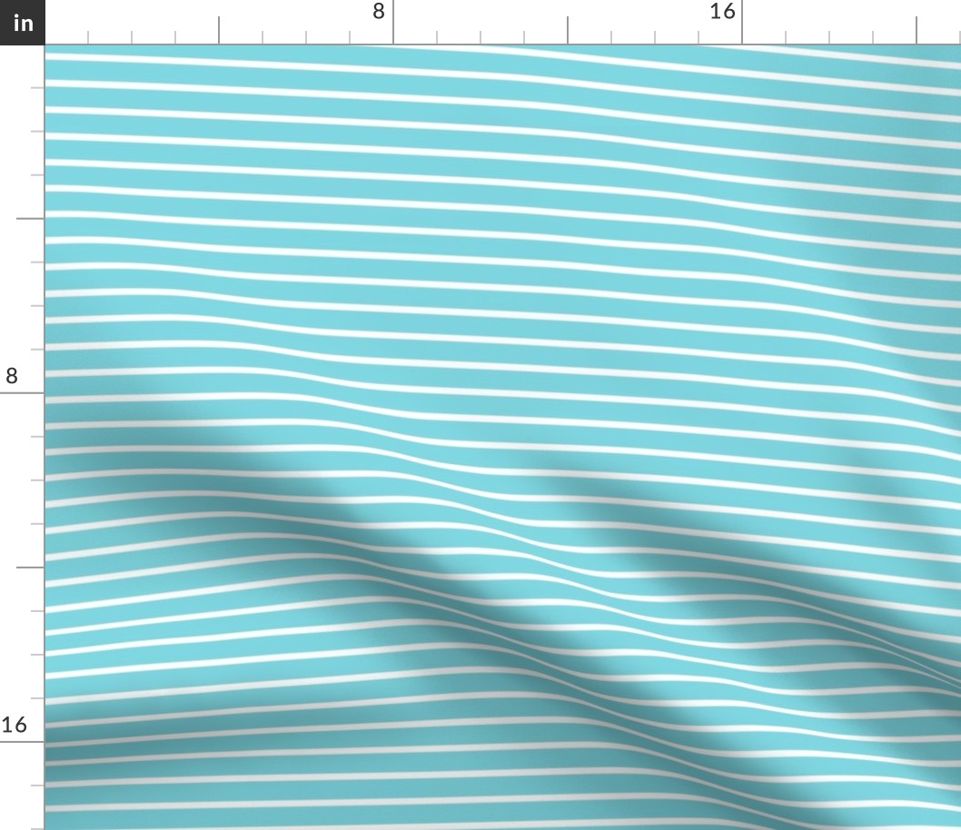 Tropical Turquoise Stripes (Horizontal) in Aquamarine and White - Small - Turquoise Tropical, Aquamarine Tropical, Cabana Stripes