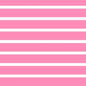 Pink Stripes (Horizontal) in Bright Candy Pink and White - Large - Tropical Pink, Dream House, Hot Pink Stripes