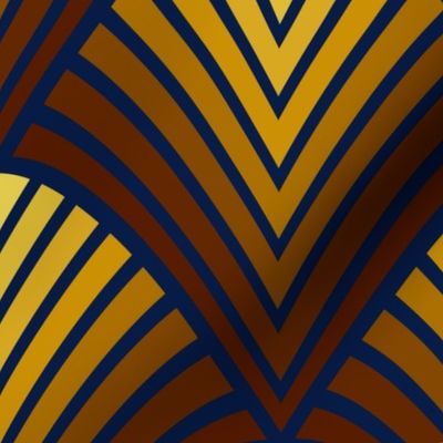 Art Deco fan - Gold gradient and blue large scale print