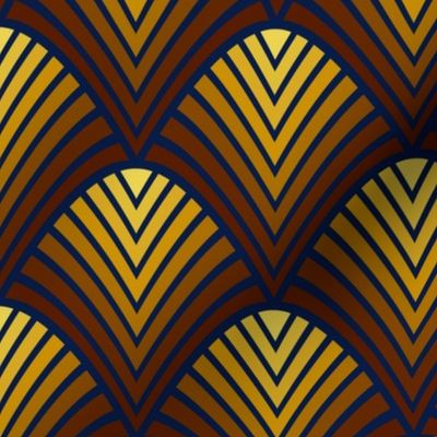 Art Deco fan - Gold gradient  and blue medium scale print