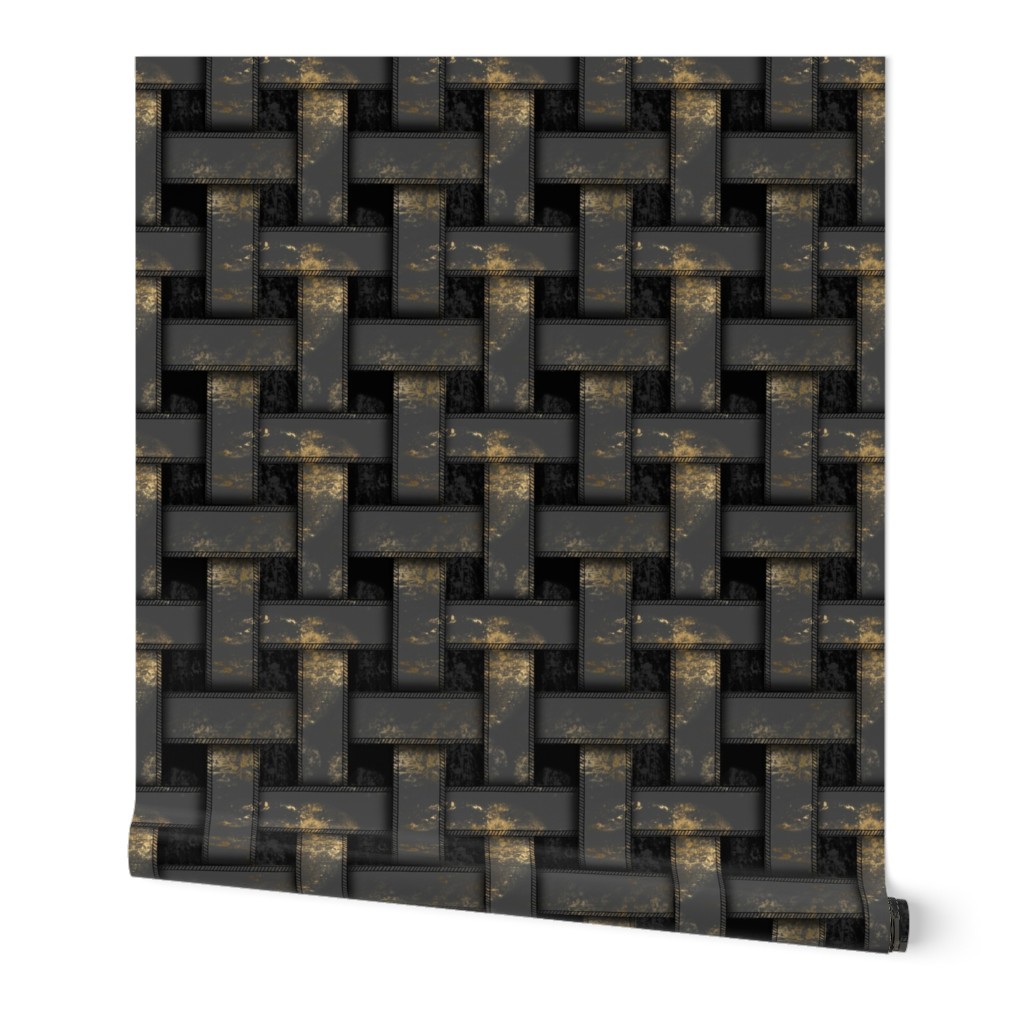 Large Black Gray and Gold Grunge Weave