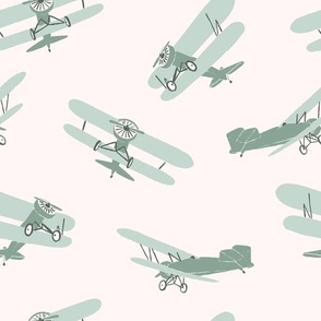 Vintage Airplanes in Muted Light Green (Jumbo)