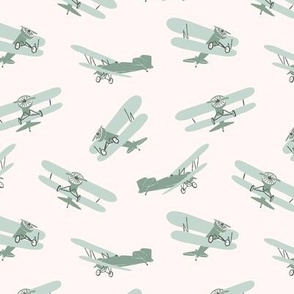 Vintage Airplanes in Muted Light Green