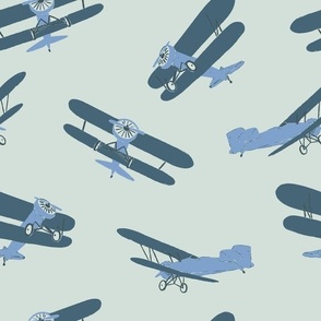 Vintage Airplanes in Midnight Blue and Green (Jumbo)