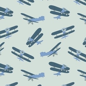 Vintage Airplanes in Midnight Blue and Green