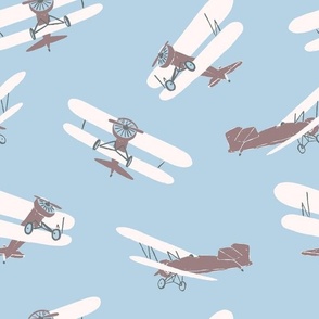 Vintage Airplanes in Sky Blue and Brown (Jumbo)