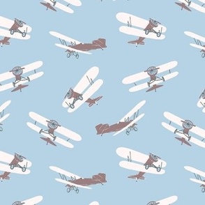 Vintage Airplanes in Sky Blue and Brown