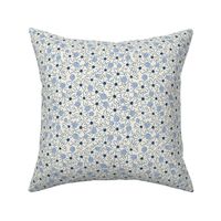 MEDIUM: Textured Blue Ditsy Florals with Teardrop light blue Dots on a Simple White 