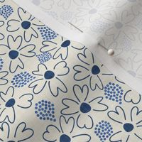 MEDIUM: Textured Blue Ditsy Florals with Teardrop light blue Dots on a Simple White 