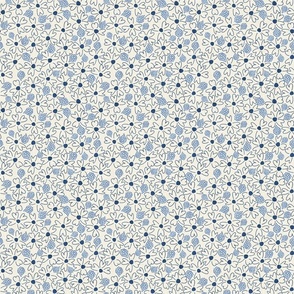 MEDIUM: Textured Blue Ditsy Florals with Teardrop light blue Dots on a Simple White 