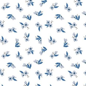 Wildflower Fields - Blue Ditsy Floral on White